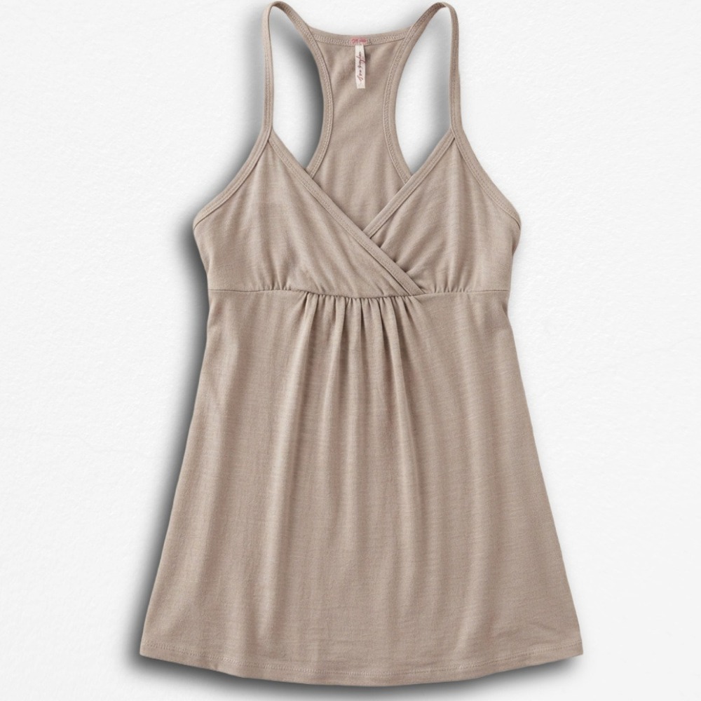 Sugar Tart Womens Y2K Racerback Empire Waist Tank Top Tan Small Sleeveless Tie